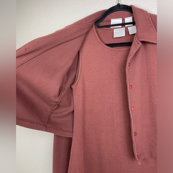 VTG Moda Int'l Women's Medium Chocolate Brown Dress Top Matching Set Knit Minima - Picture 6 of 15